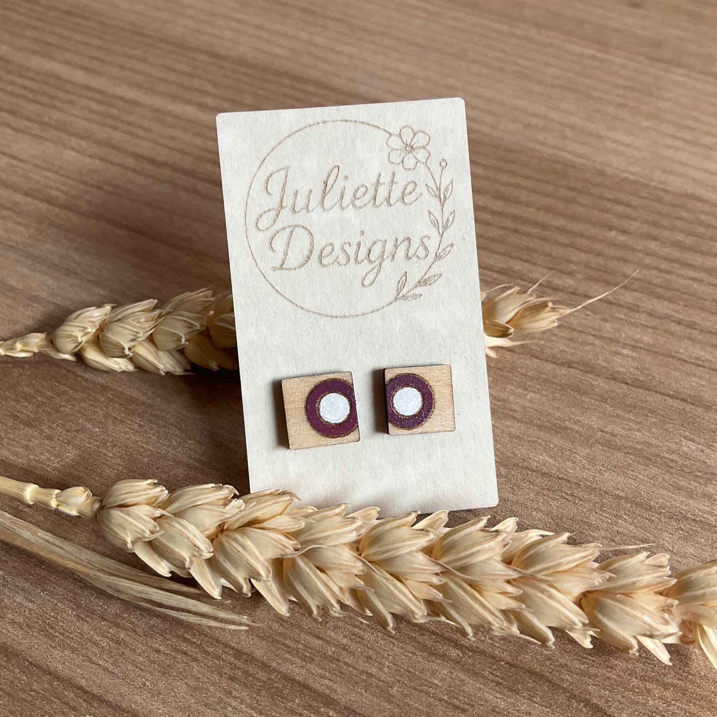 Oorstekers square - bordeaux/wit 3