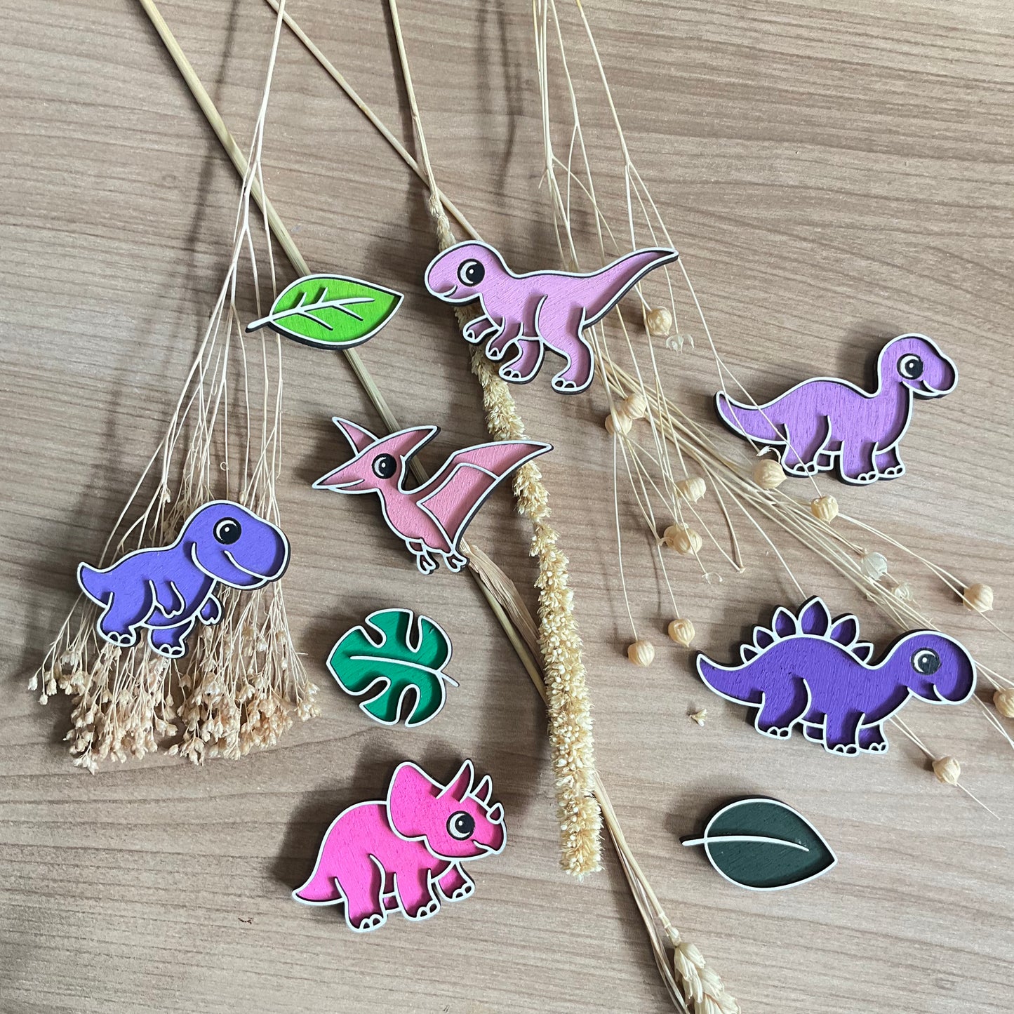 Set Dino magneetjes - roze paars