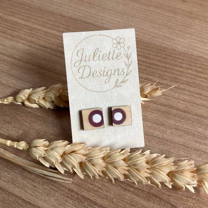 Oorstekers square - bordeaux/wit 3