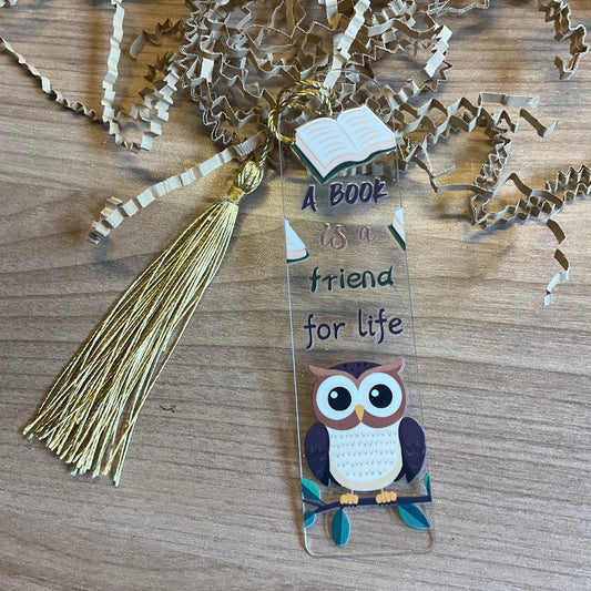 Acryl boekenlegger ‘A book is a friend for life’