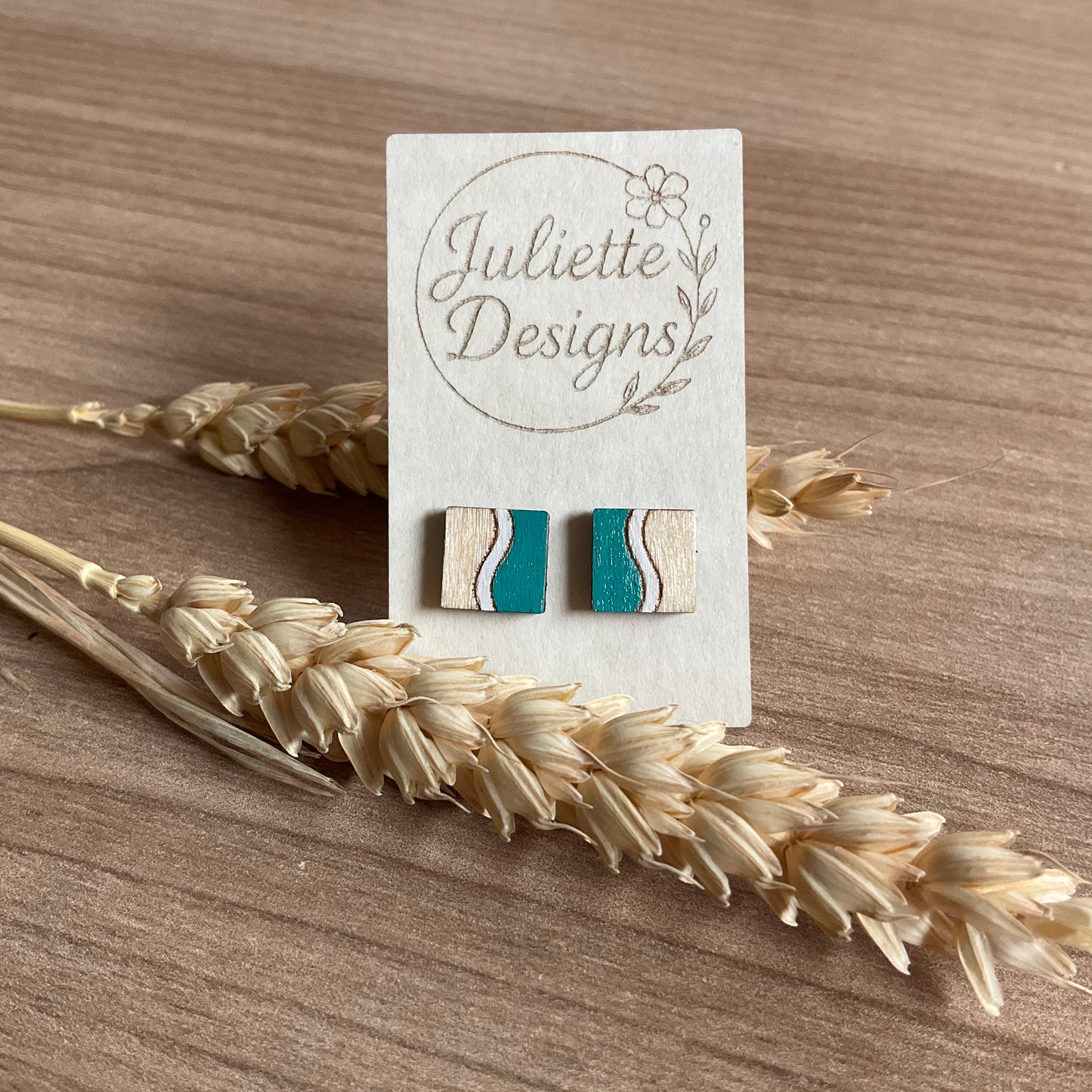 Oorstekers square - aqua/wit 2