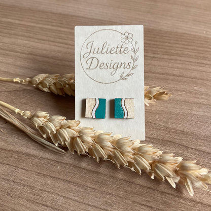 Oorstekers square - aqua/wit 2