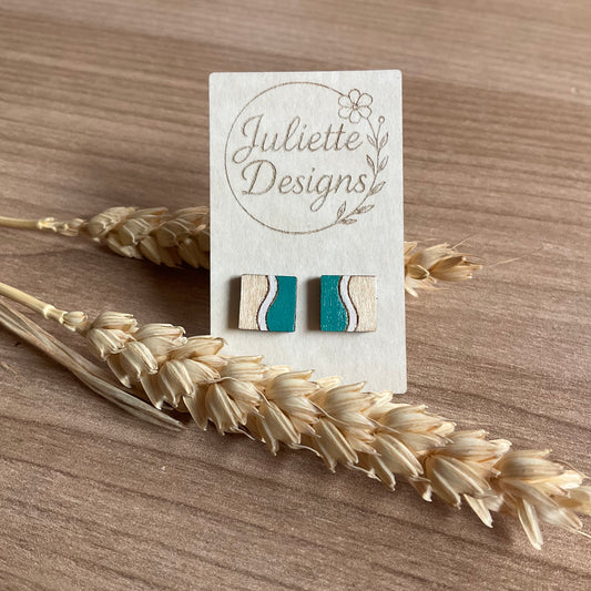 Oorstekers square - aqua/wit 2